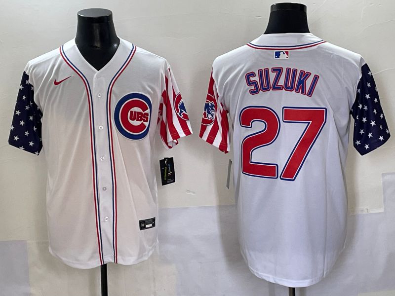 Men 2025 Chicago Cubs 27 Suzuki White a generation of national flags Joint Name Nike MLB Jersey style 1